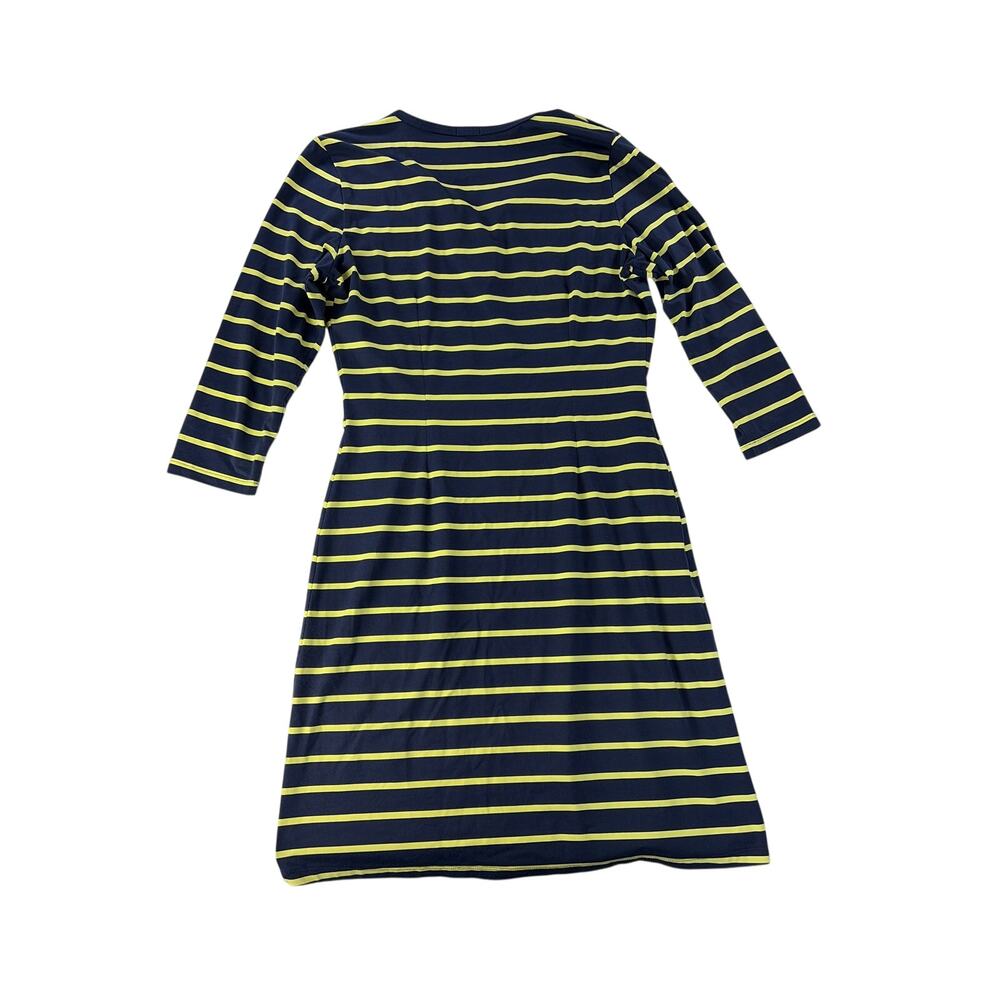 J McLaughlin Dress Large Catalina Cloth Lynn Henley Blue Yellow Stripe Stretch - Picture 2 of 8